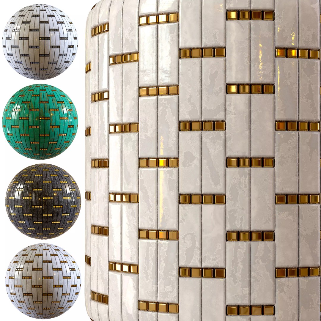 Steel and Marble Tile PBR Texture 3D Model – 4K Textures for Archviz - View 2