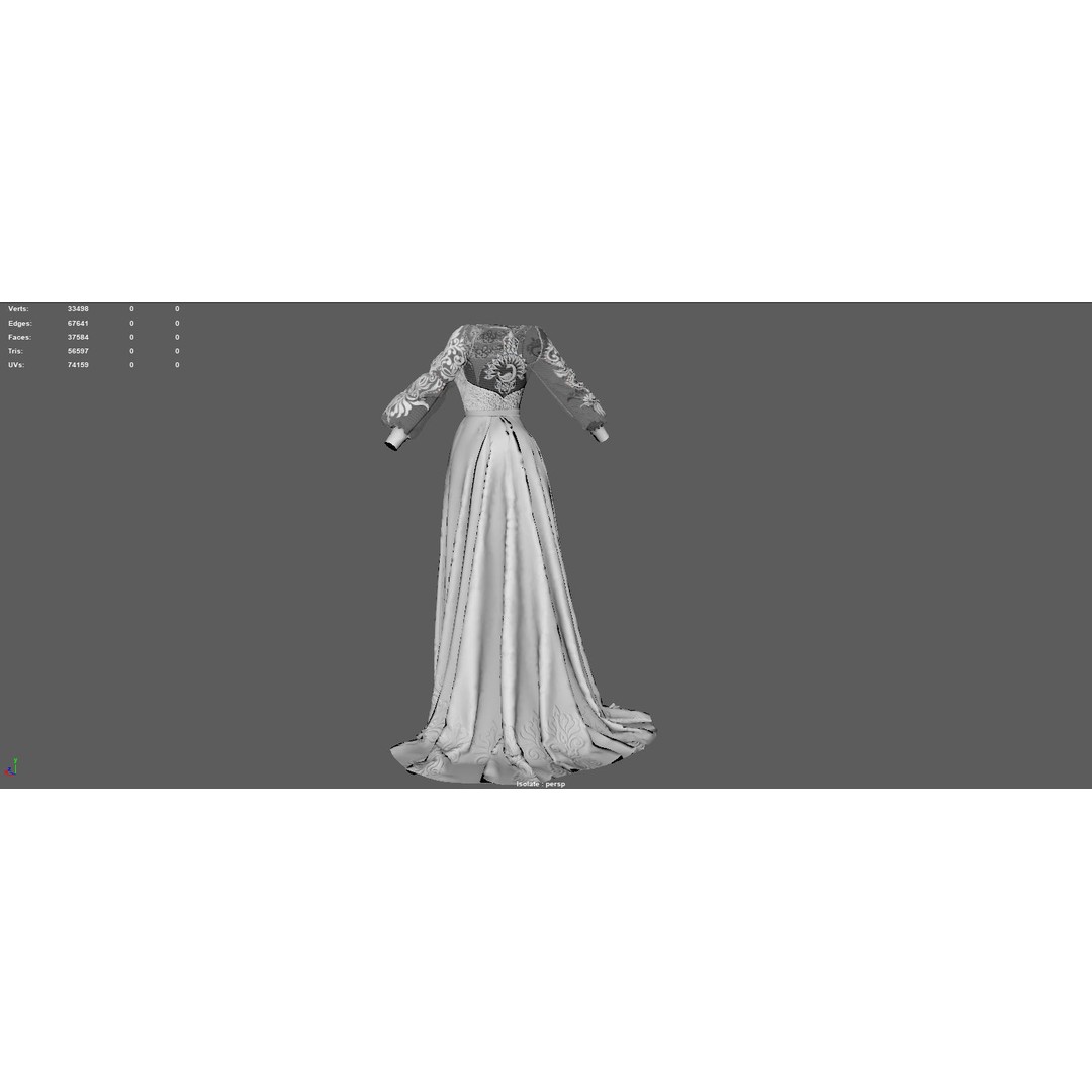 Wedding Dress 3D Model – Elegant Female Garment with PBR Textures - View 13