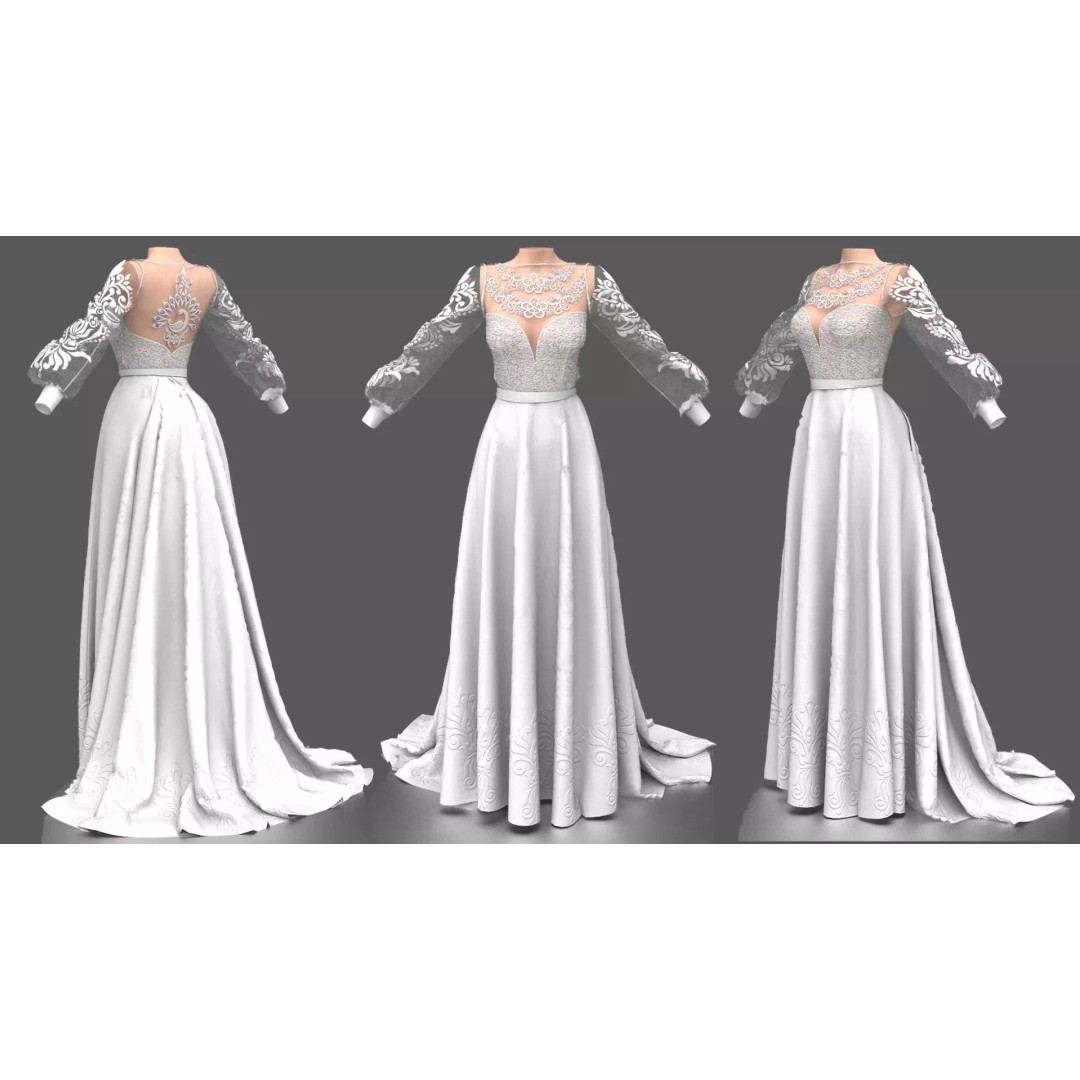 Wedding Dress 3D Model – Elegant Female Garment with PBR Textures - View 2