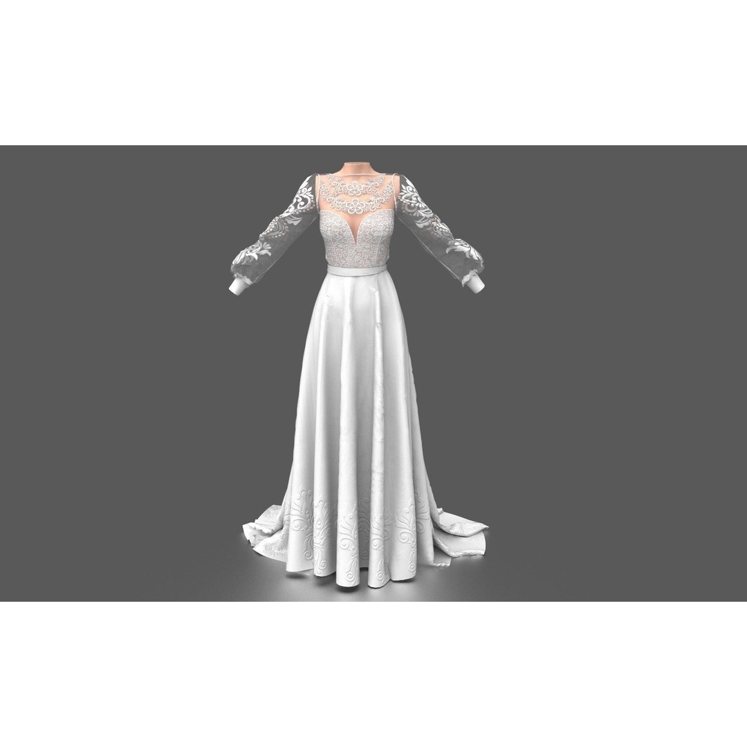 Wedding Dress 3D Model – Elegant Female Garment with PBR Textures - View 3
