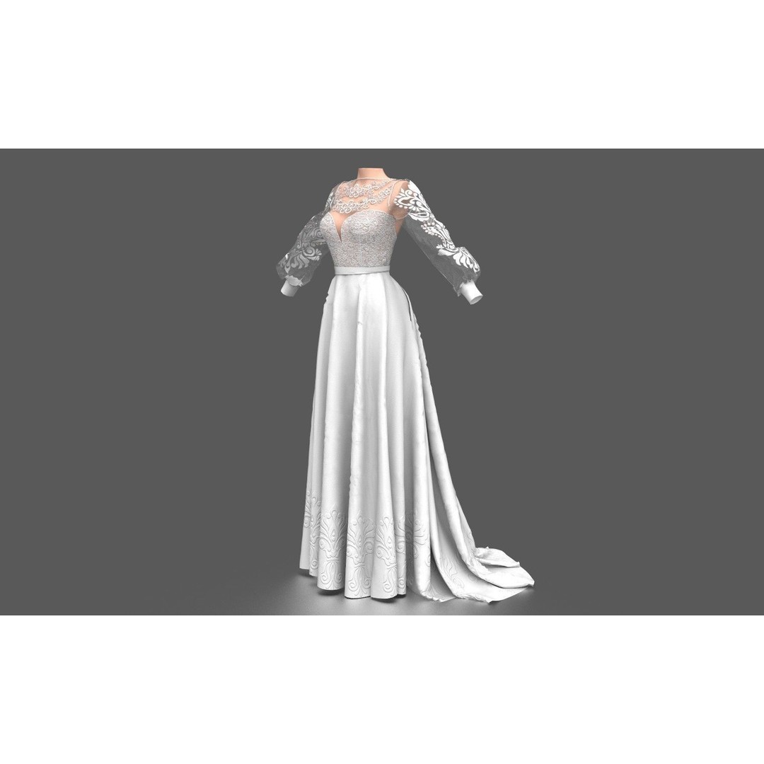Wedding Dress 3D Model – Elegant Female Garment with PBR Textures - View 4