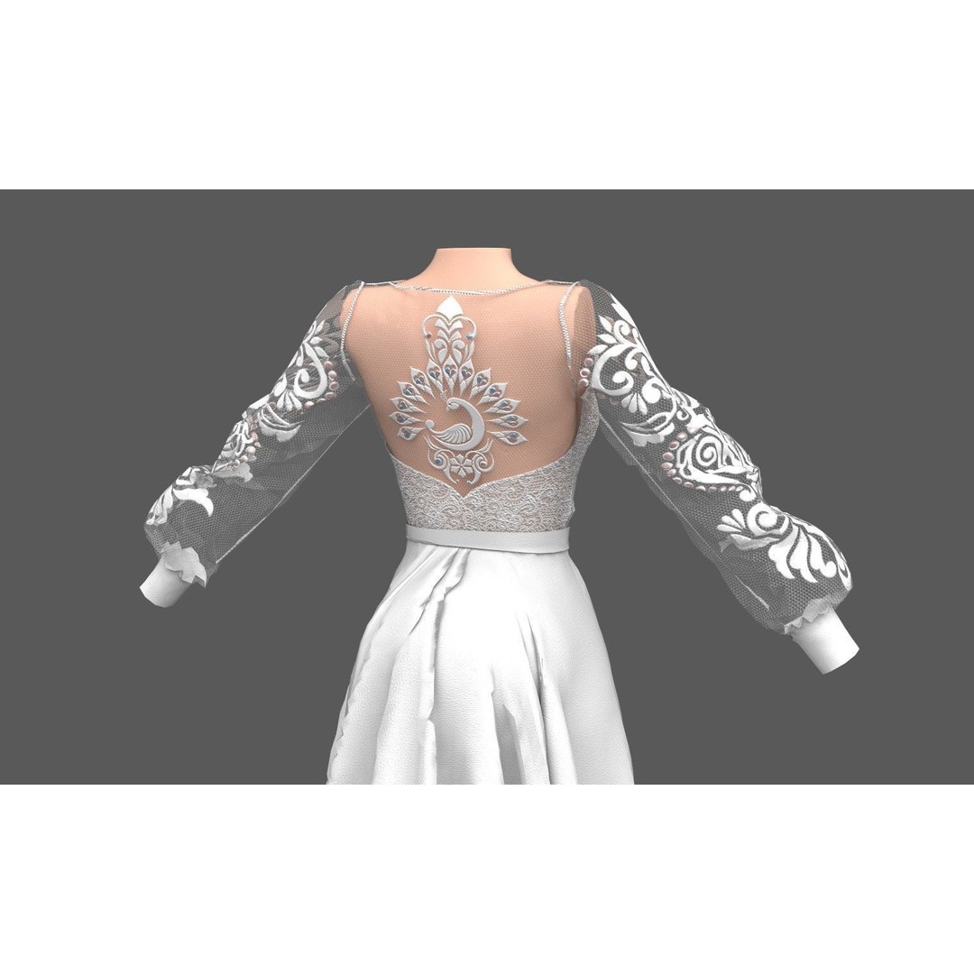 Wedding Dress 3D Model – Elegant Female Garment with PBR Textures - View 7