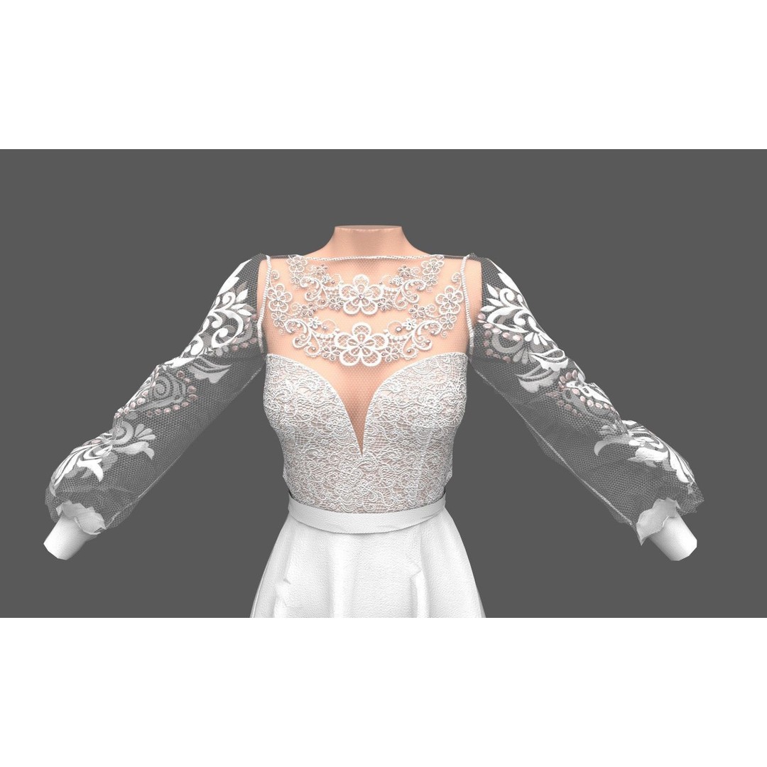 Wedding Dress 3D Model – Elegant Female Garment with PBR Textures - View 8