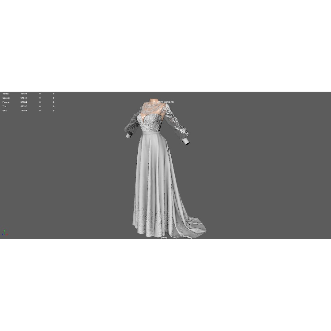 Wedding Dress 3D Model – Elegant Female Garment with PBR Textures - View 9
