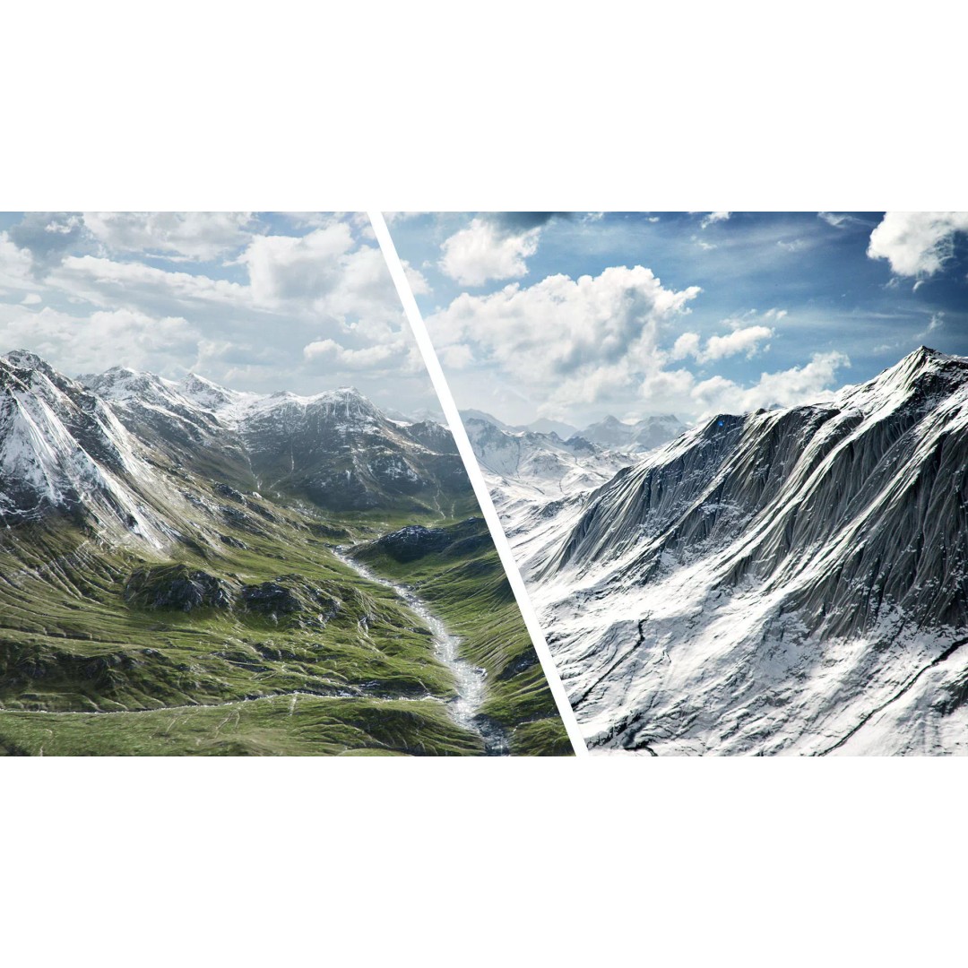 Mountain Landscape 3D Model – Low Poly Textures for VR/AR, FBX - View 2