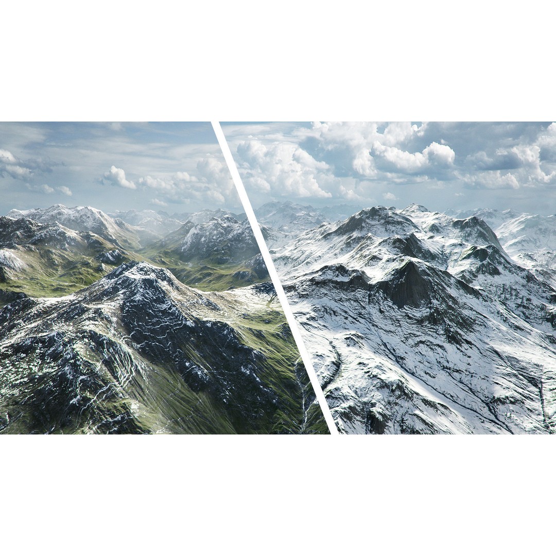Mountain Landscape 3D Model – Low Poly Textures for VR/AR, FBX - View 3