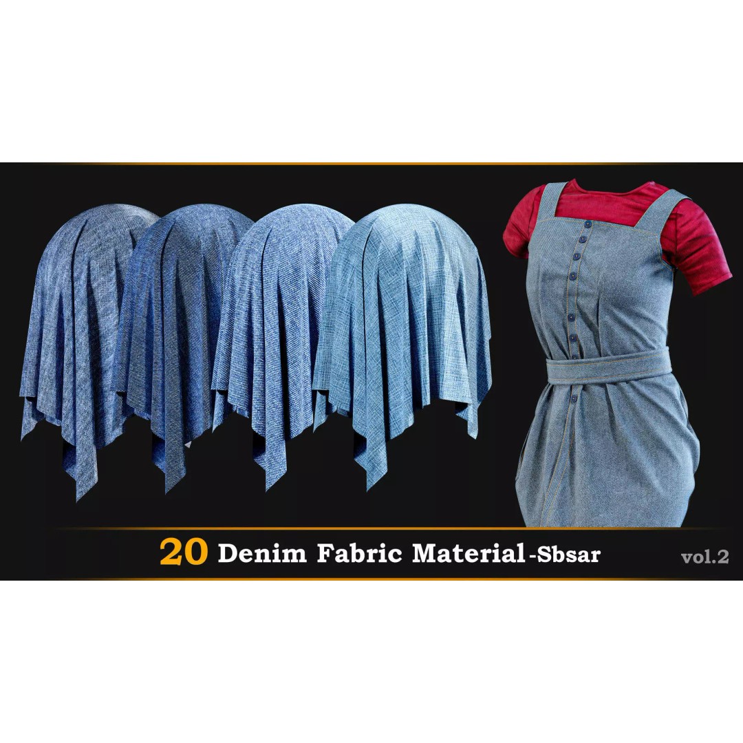 Denim Fabric Material 3D Model – PBR Textures, SBSAR Format - View 2