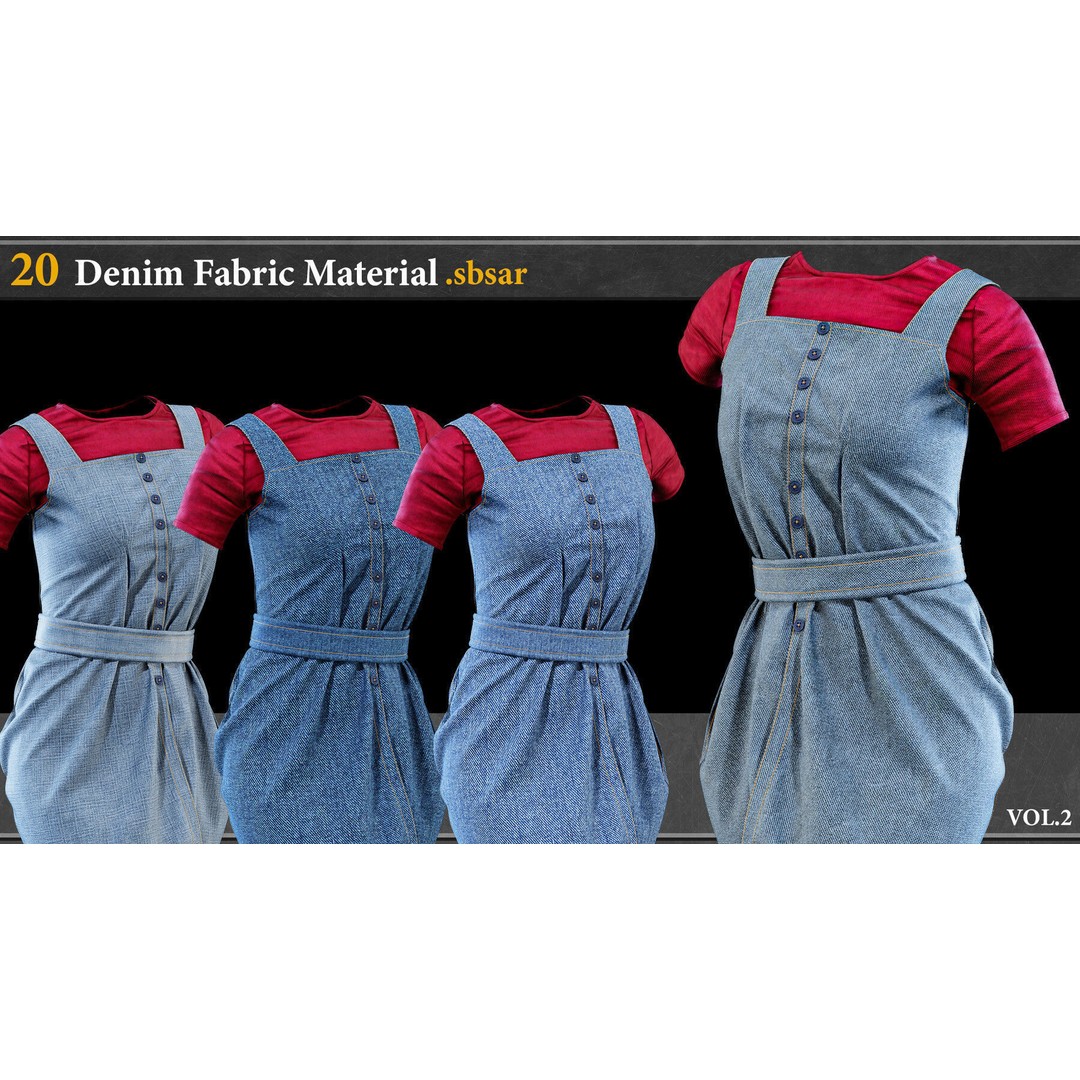 Denim Fabric Material 3D Model – PBR Textures, SBSAR Format - View 3