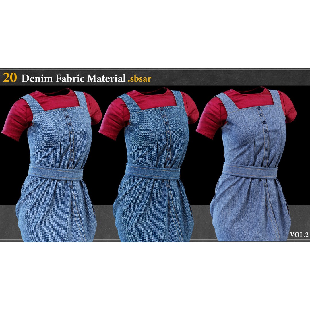 Denim Fabric Material 3D Model – PBR Textures, SBSAR Format - View 4