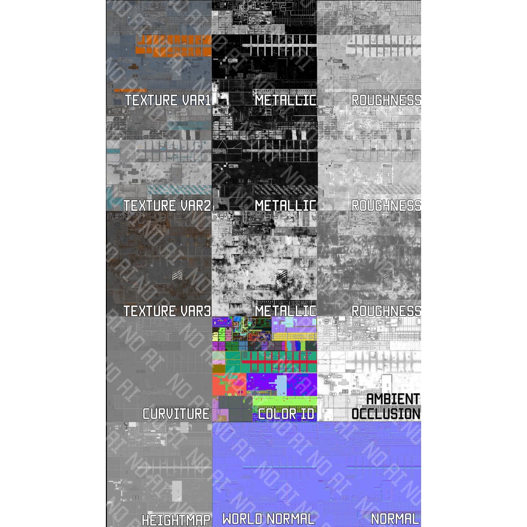 Sci-Fi Wall Panel Texture Set – PBR Textures for Spaceships, PNG