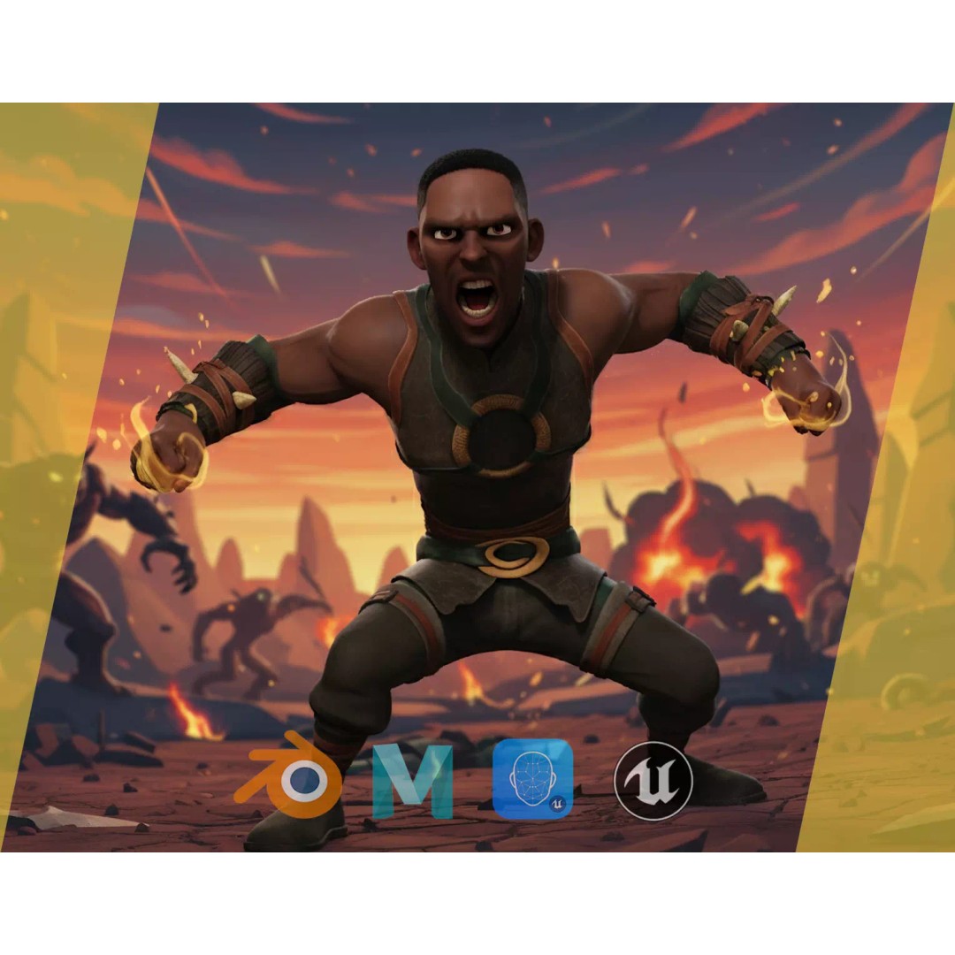Tribal Warrior 3D Model – Stylized Toon Fighter, Rigged for Animation - View 2