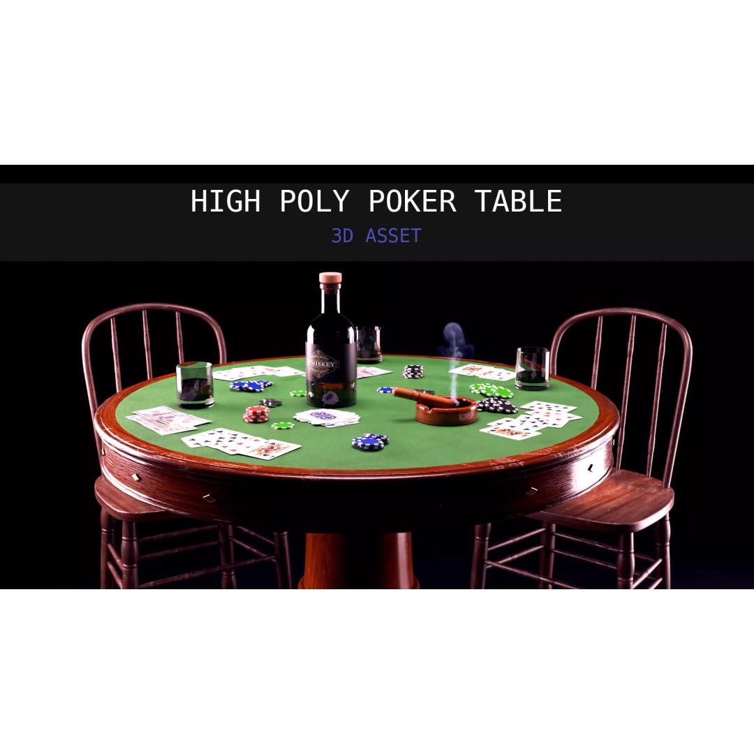 Poker Table 3D Model – Vintage Casino Scene with PBR Textures - View 2