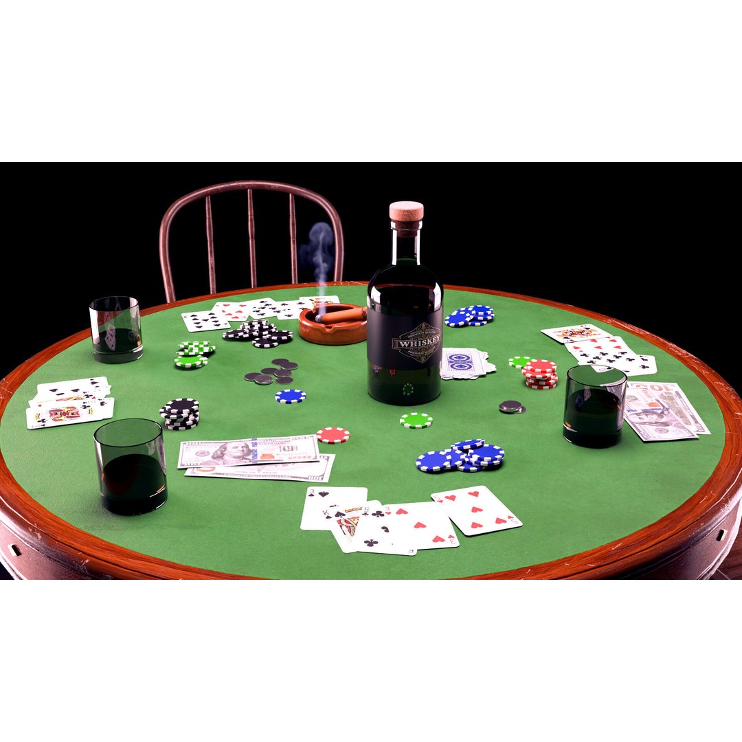 Poker Table 3D Model – Vintage Casino Scene with PBR Textures - View 4