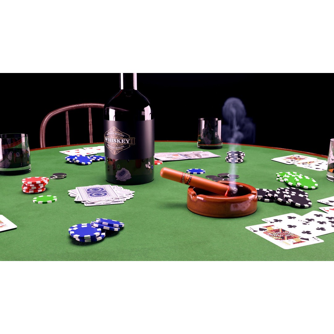 Poker Table 3D Model – Vintage Casino Scene with PBR Textures - View 5