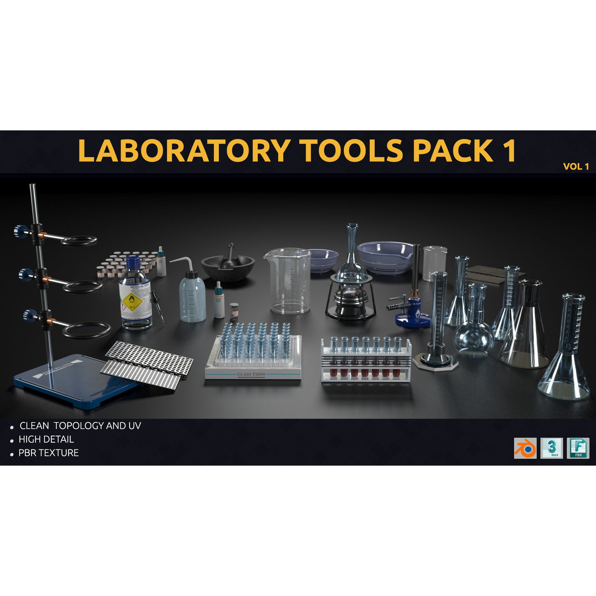 Laboratory Tools Pack 1 - Low-Poly Game-Ready 3D Model - View 3