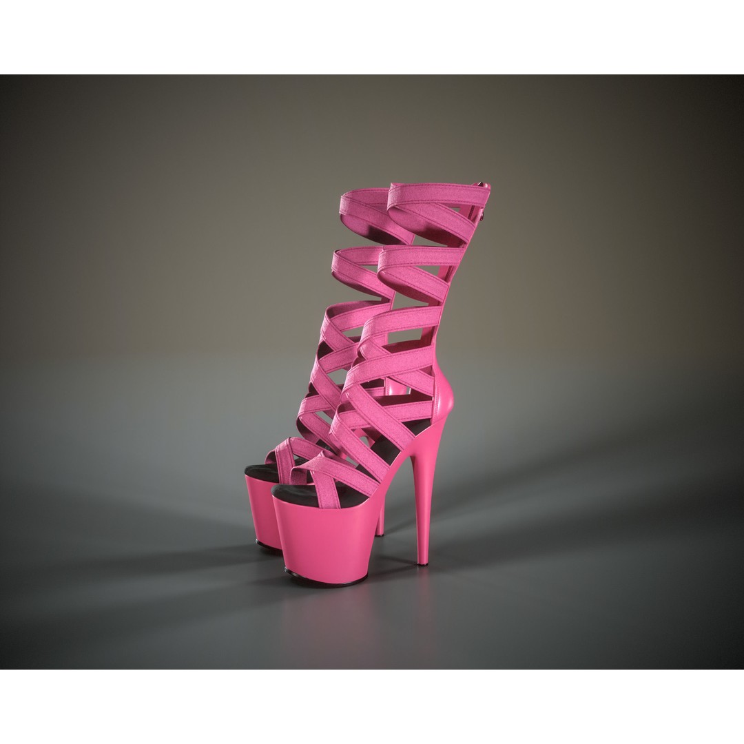 Banded Platform Shoes 3D Model – Low Poly Game Ready Asset, FBX - View 12