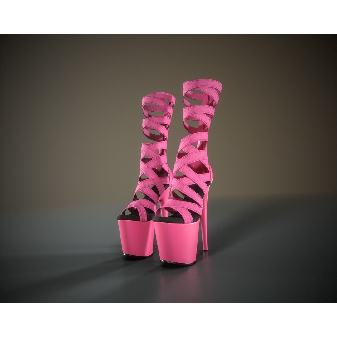 Banded Platform Shoes 3D Model – Low Poly Game Ready Asset, FBX - View 13