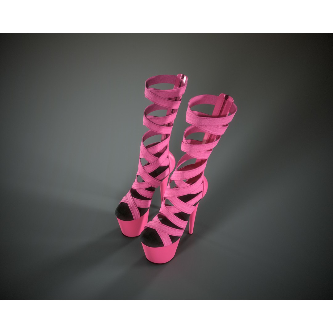 Banded Platform Shoes 3D Model – Low Poly Game Ready Asset, FBX - View 14