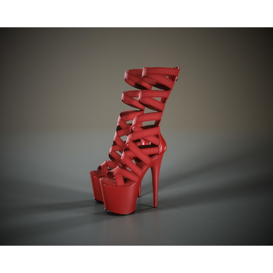 Banded Platform Shoes 3D Model – Low Poly Game Ready Asset, FBX - View 17