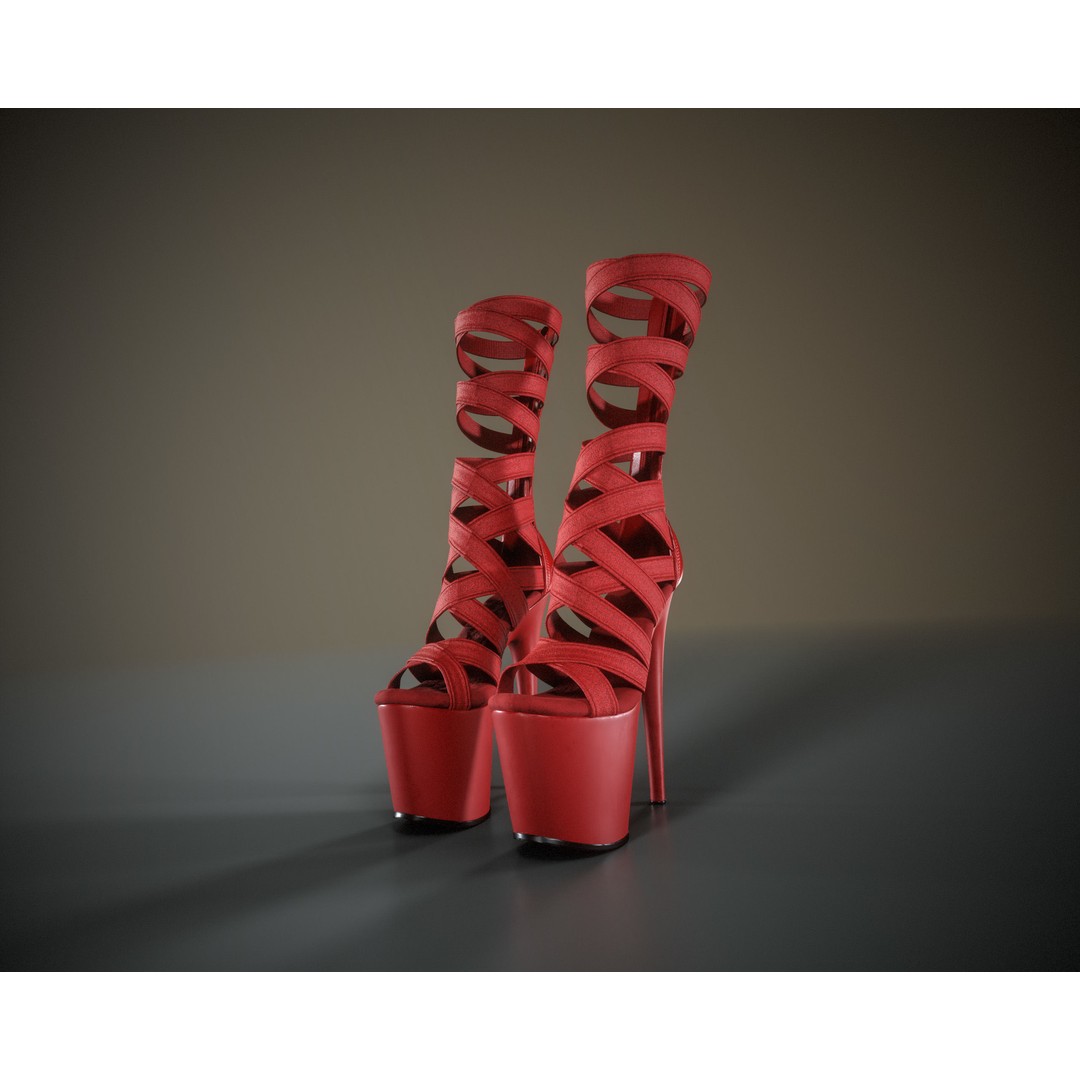 Banded Platform Shoes 3D Model – Low Poly Game Ready Asset, FBX - View 18