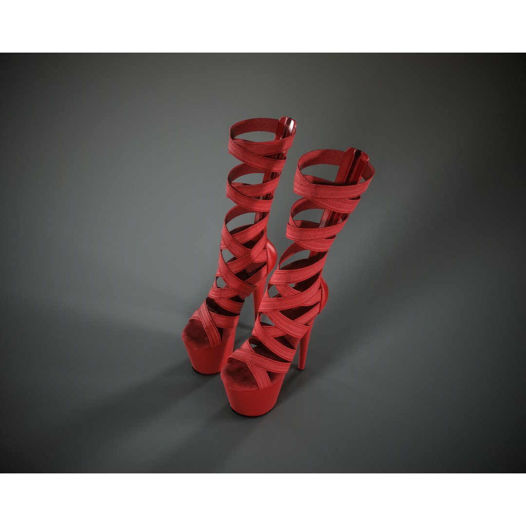 Banded Platform Shoes 3D Model – Low Poly Game Ready Asset, FBX - View 19