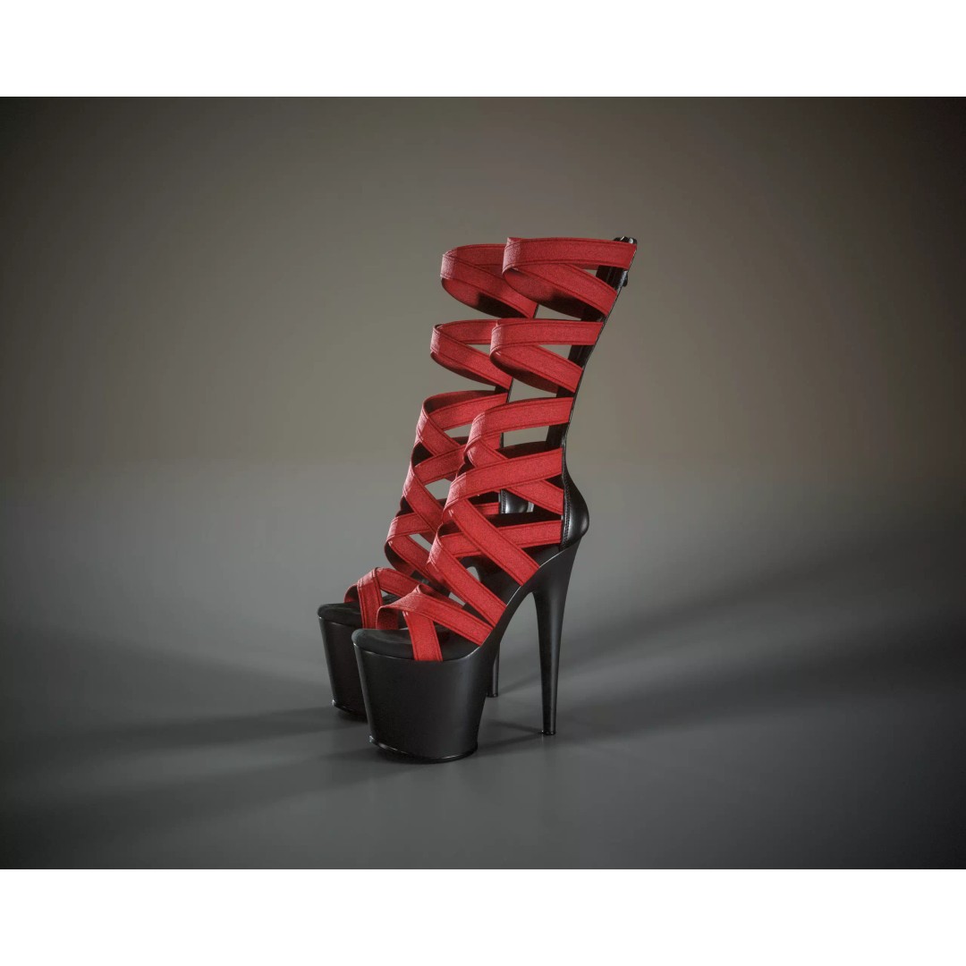Banded Platform Shoes 3D Model – Low Poly Game Ready Asset, FBX - View 2