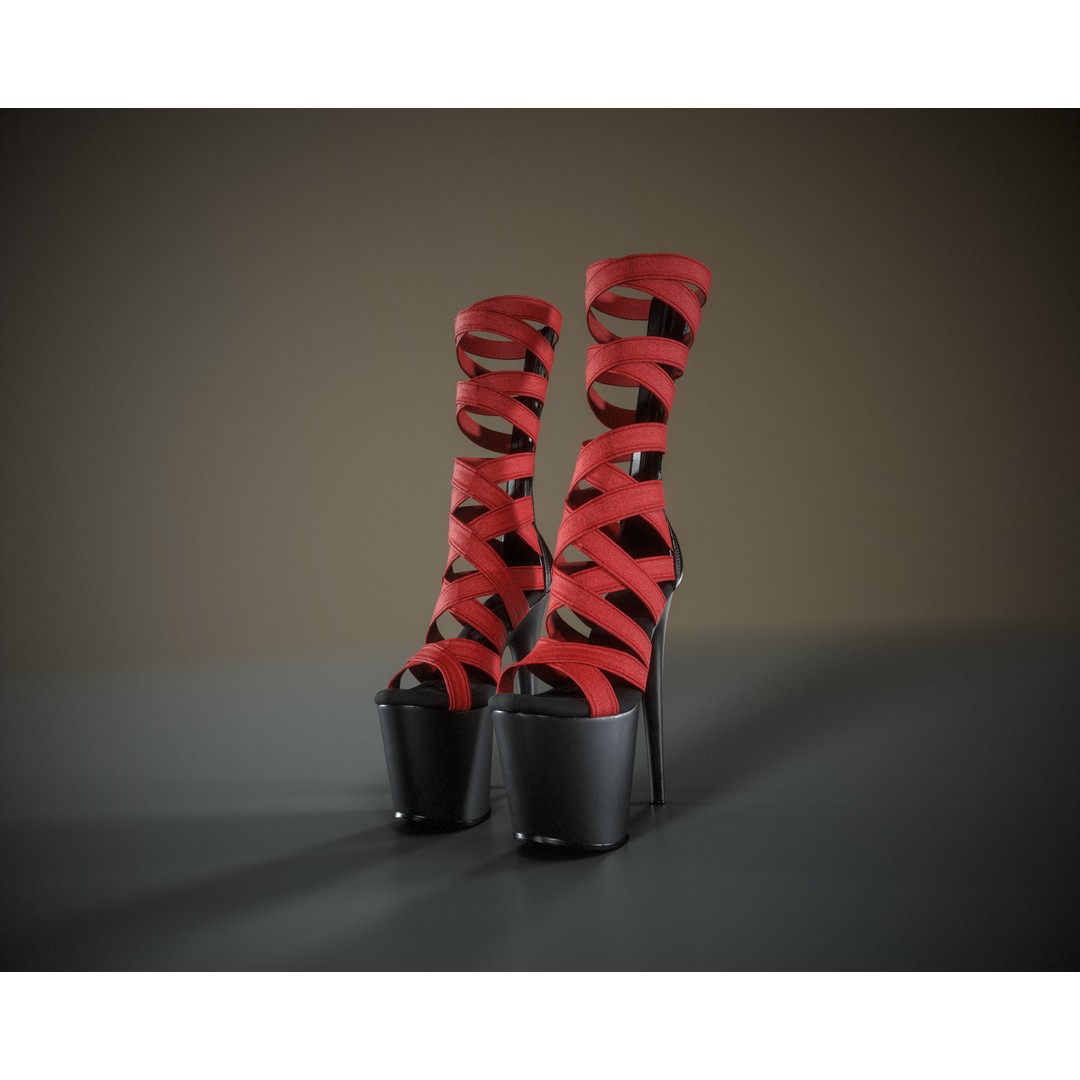 Banded Platform Shoes 3D Model – Low Poly Game Ready Asset, FBX - View 3