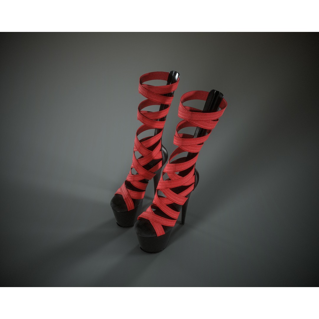 Banded Platform Shoes 3D Model – Low Poly Game Ready Asset, FBX - View 4