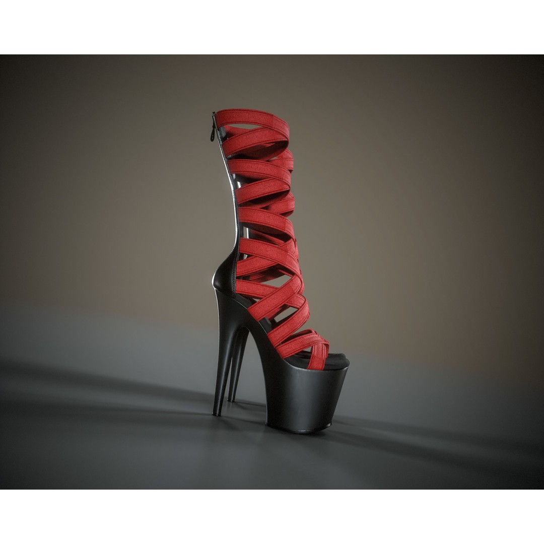 Banded Platform Shoes 3D Model – Low Poly Game Ready Asset, FBX - View 5