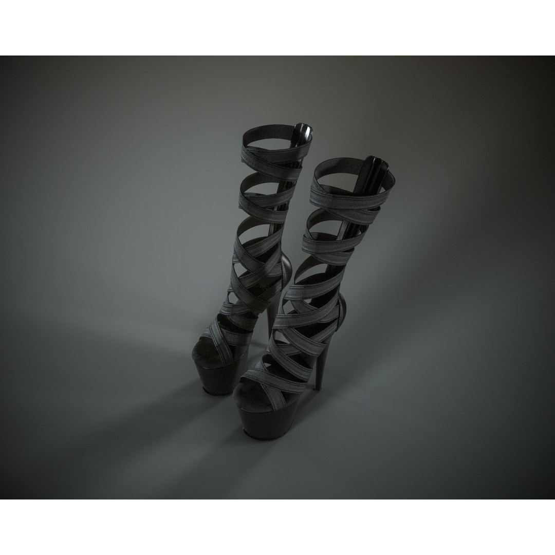 Banded Platform Shoes 3D Model – Low Poly Game Ready Asset, FBX - View 9