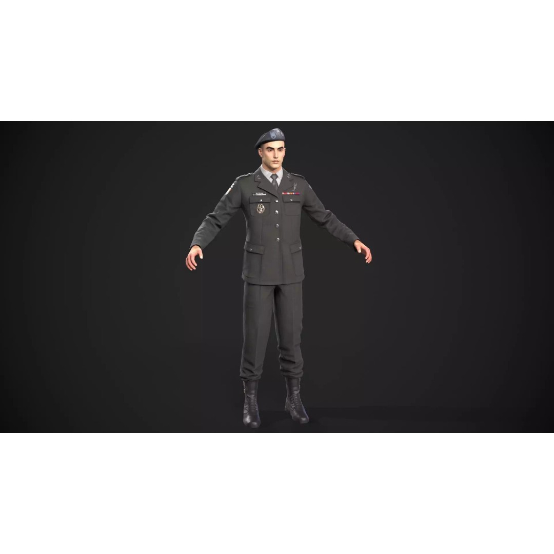 Military Officer 3D Model – Low Poly Game-Ready Character, FBX - View 10