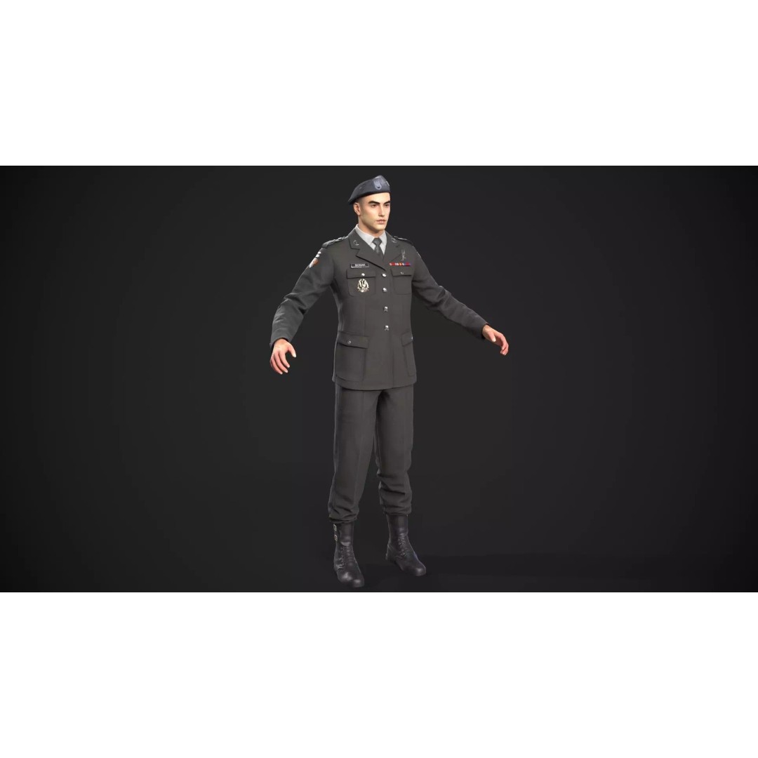 Military Officer 3D Model – Low Poly Game-Ready Character, FBX - View 11