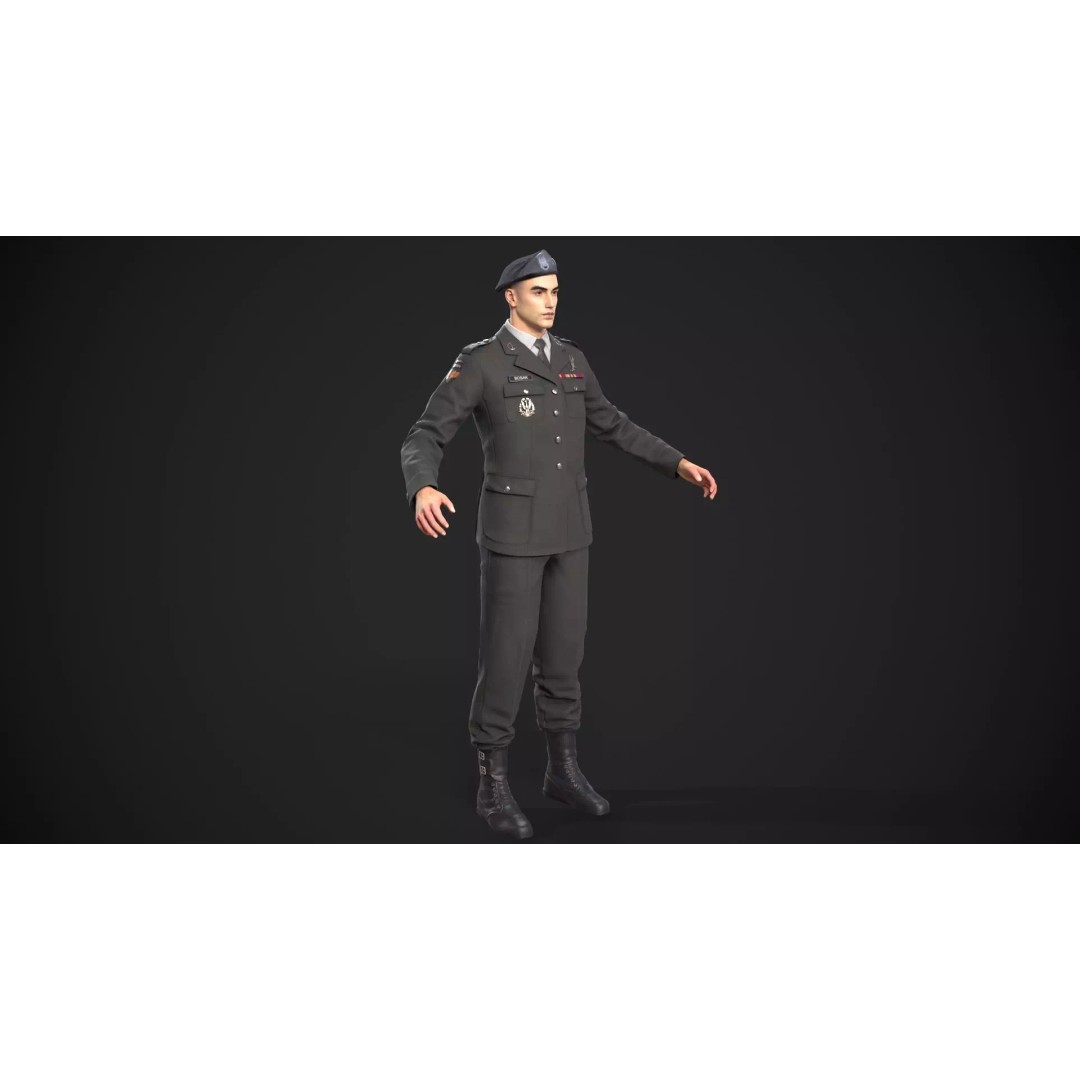 Military Officer 3D Model – Low Poly Game-Ready Character, FBX - View 12