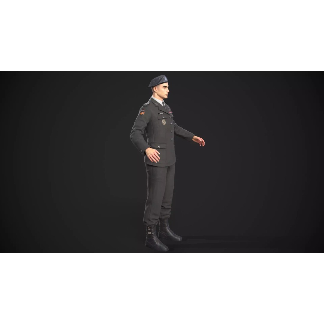 Military Officer 3D Model – Low Poly Game-Ready Character, FBX - View 14