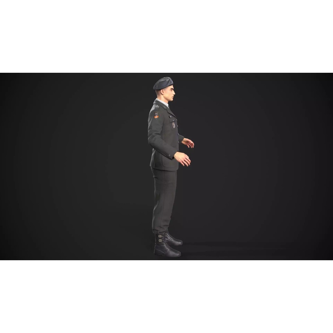 Military Officer 3D Model – Low Poly Game-Ready Character, FBX - View 16