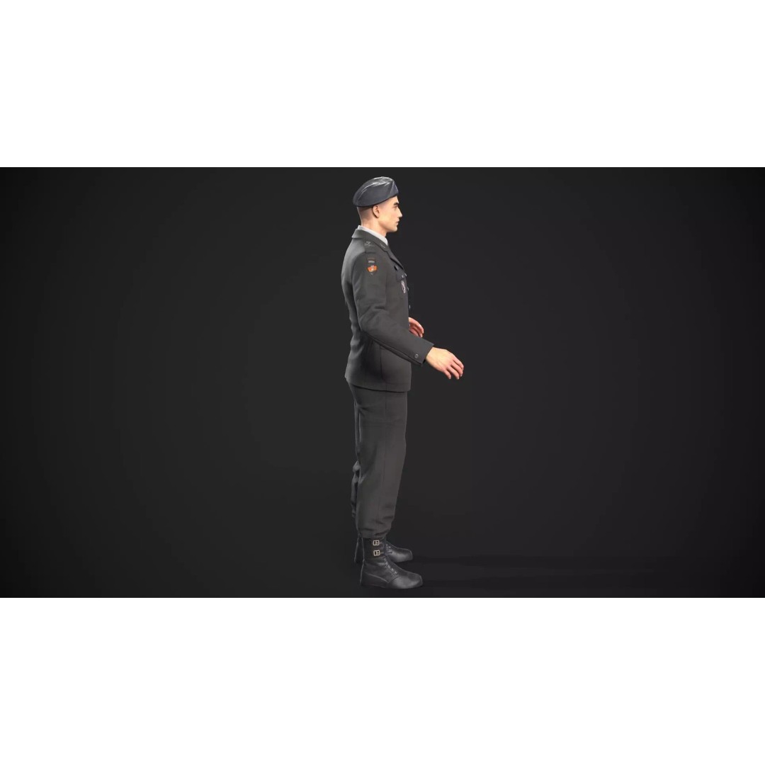Military Officer 3D Model – Low Poly Game-Ready Character, FBX - View 17