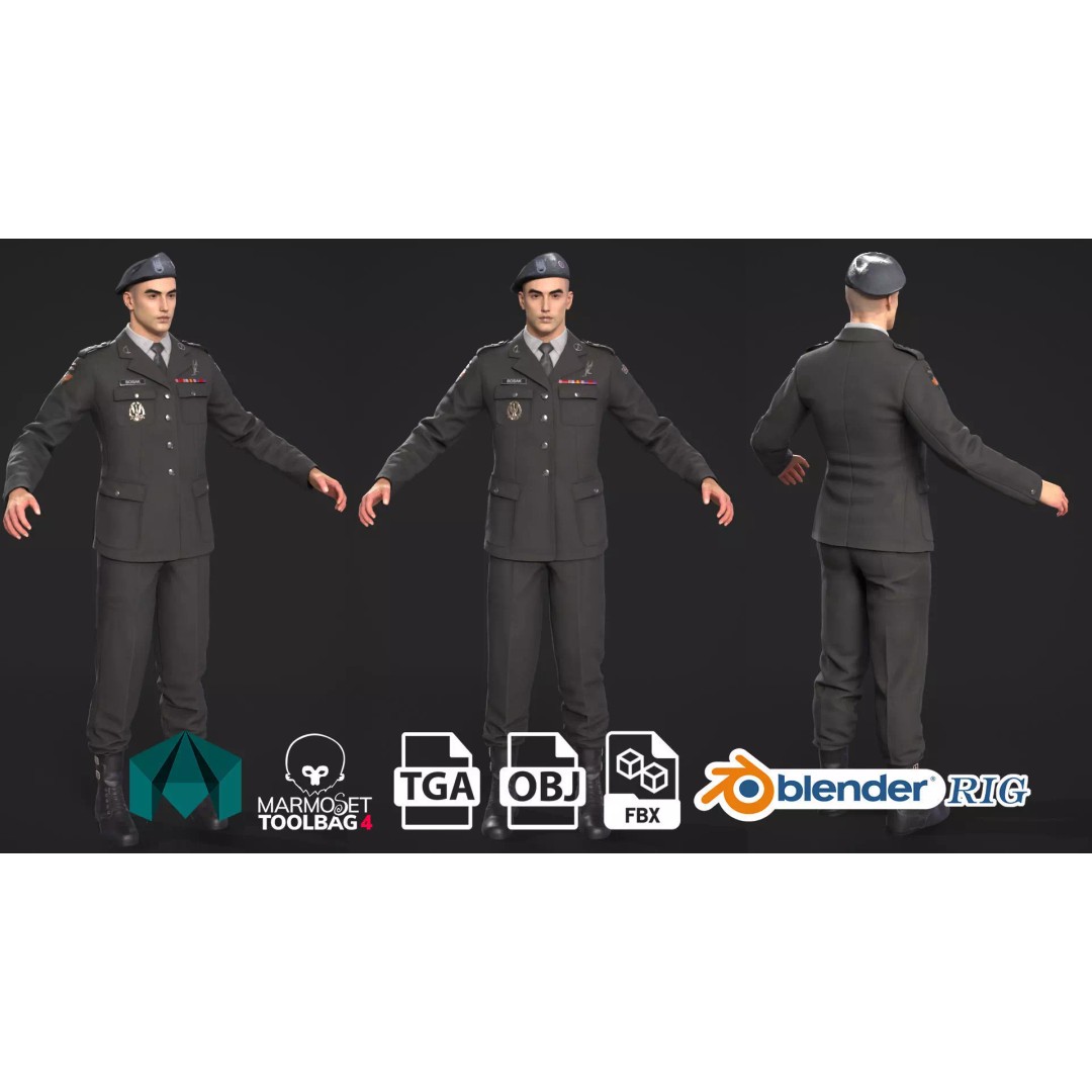 Military Officer 3D Model – Low Poly Game-Ready Character, FBX - View 2