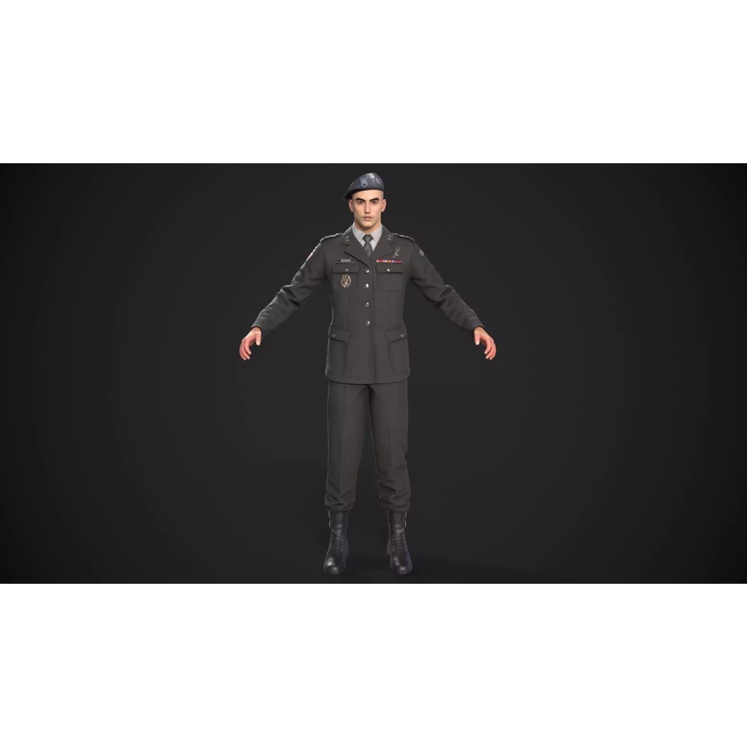 Military Officer 3D Model – Low Poly Game-Ready Character, FBX - View 24