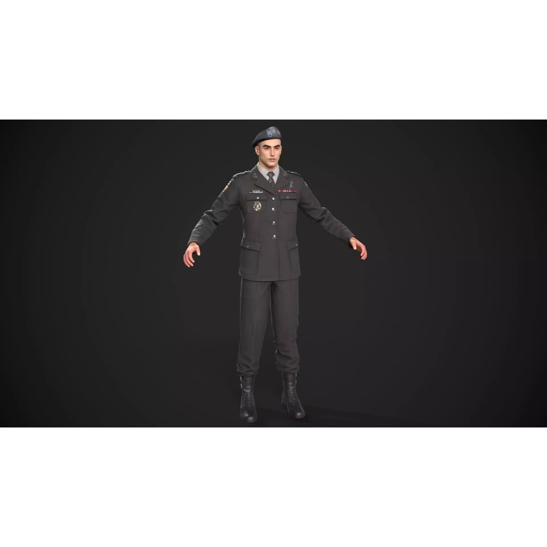 Military Officer 3D Model – Low Poly Game-Ready Character, FBX - View 25