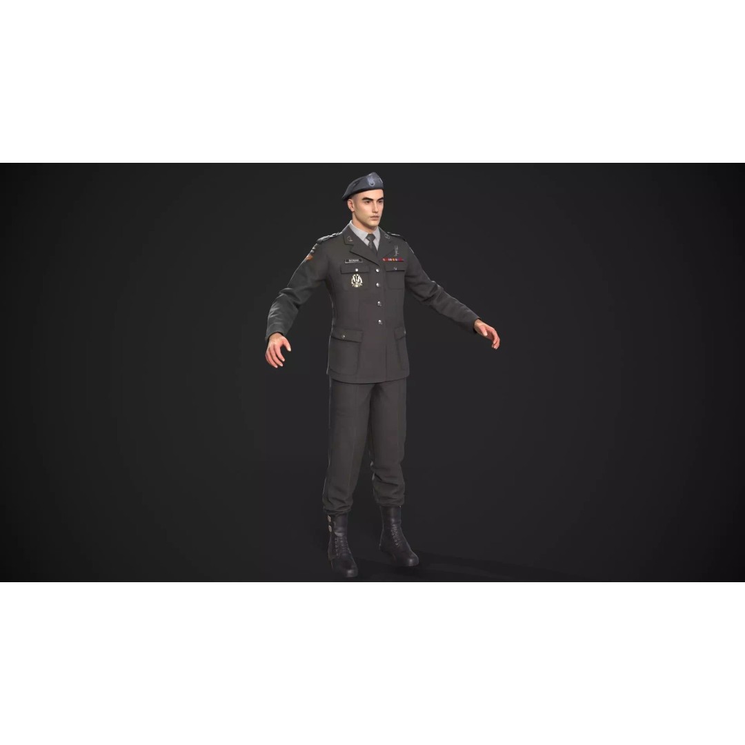 Military Officer 3D Model – Low Poly Game-Ready Character, FBX - View 26