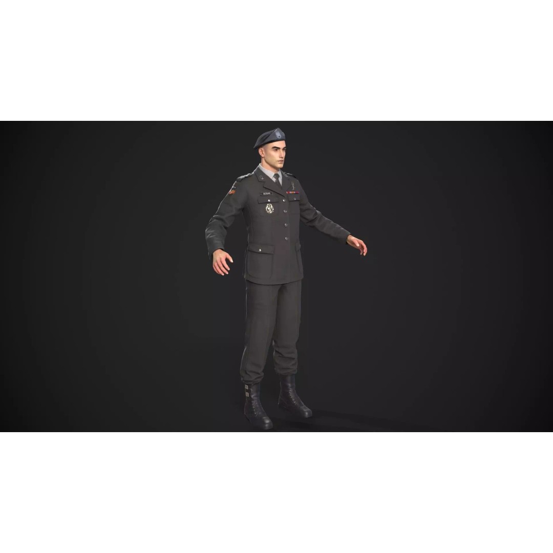 Military Officer 3D Model – Low Poly Game-Ready Character, FBX - View 27