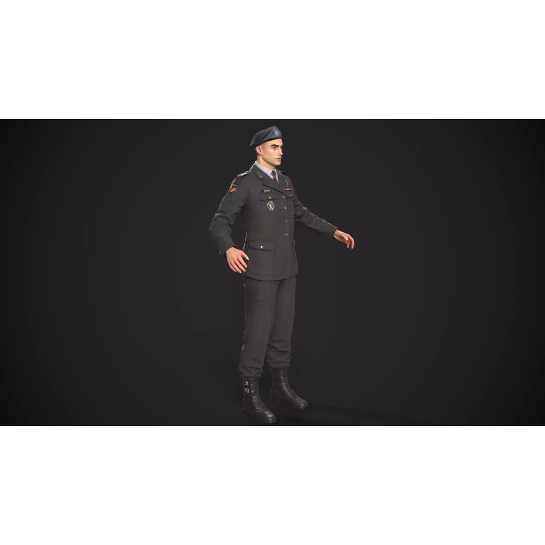 Military Officer 3D Model – Low Poly Game-Ready Character, FBX - View 28