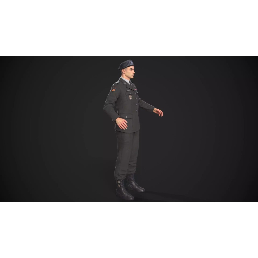 Military Officer 3D Model – Low Poly Game-Ready Character, FBX - View 29