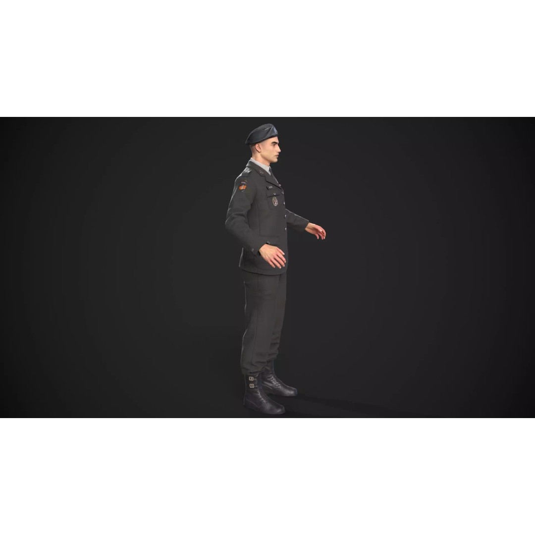 Military Officer 3D Model – Low Poly Game-Ready Character, FBX - View 30
