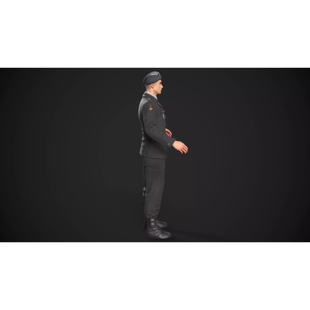 Military Officer 3D Model – Low Poly Game-Ready Character, FBX - View 32