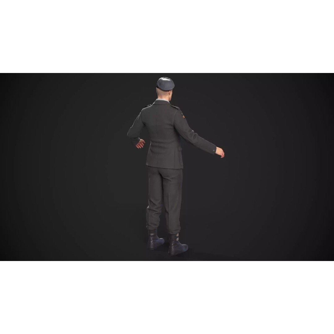 Military Officer 3D Model – Low Poly Game-Ready Character, FBX - View 36