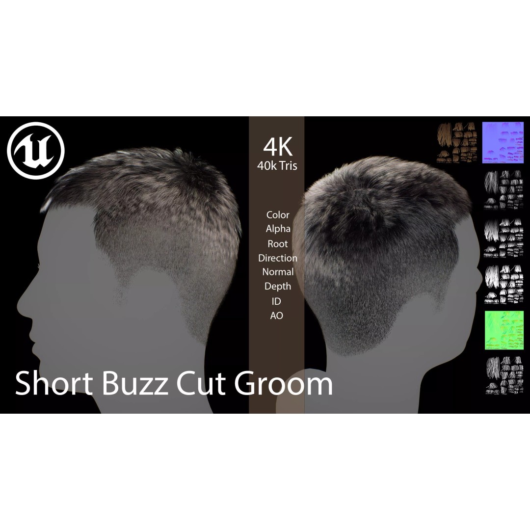 Short Buzz Cut Hair 3D Model – Low Poly Game-Ready Asset, FBX/OBJ - View 2