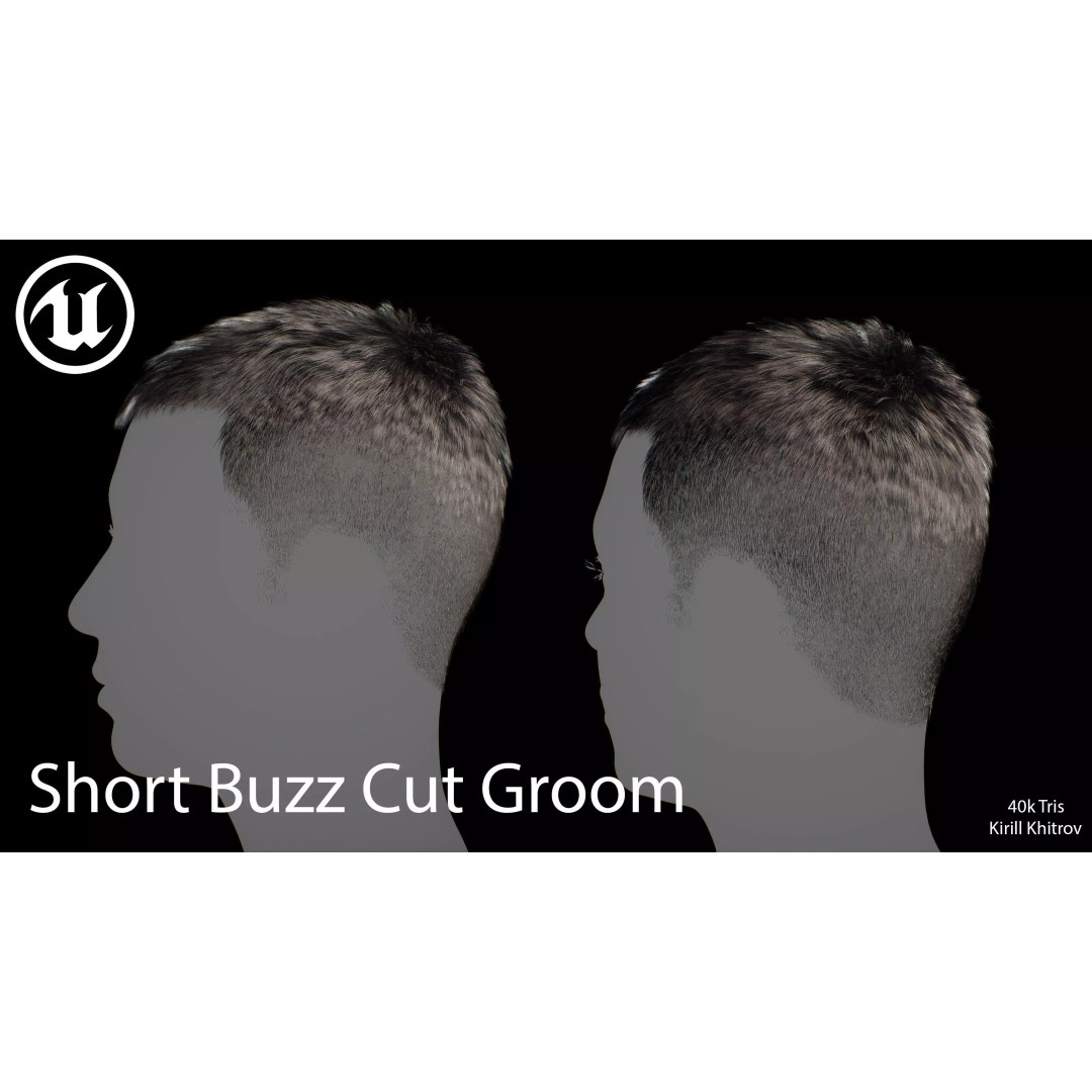 Short Buzz Cut Hair 3D Model – Low Poly Game-Ready Asset, FBX/OBJ - View 3
