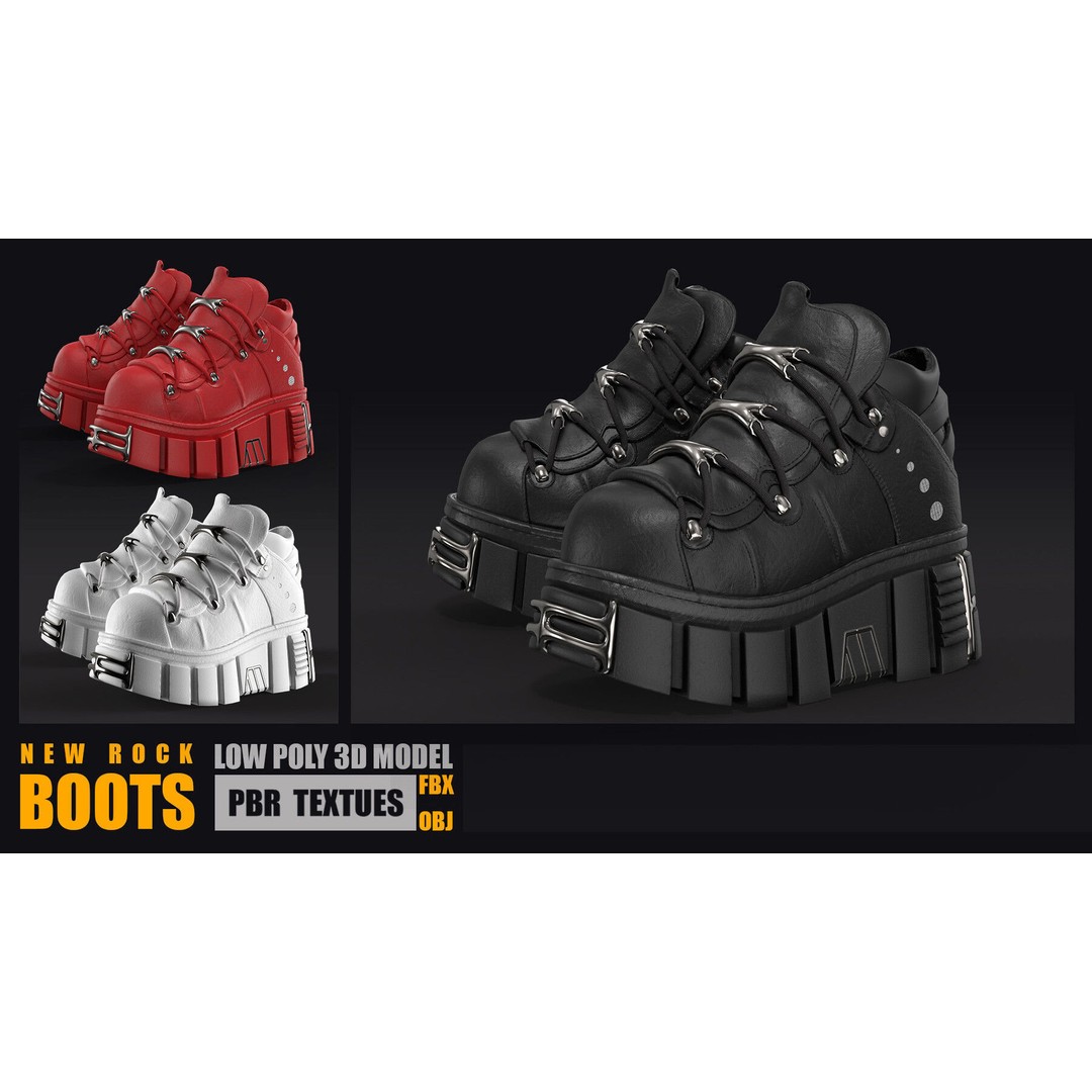 Leather Boots 3D Model – Low Poly PBR Game Asset, FBX, OBJ