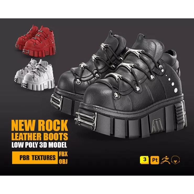 Leather Boots 3D Model – Low Poly PBR Game Asset, FBX, OBJ - View 2